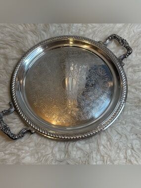 Vintage F.B. Rogers Silver Co. 1203 Round Serving Tray - Ornate Etched 16”